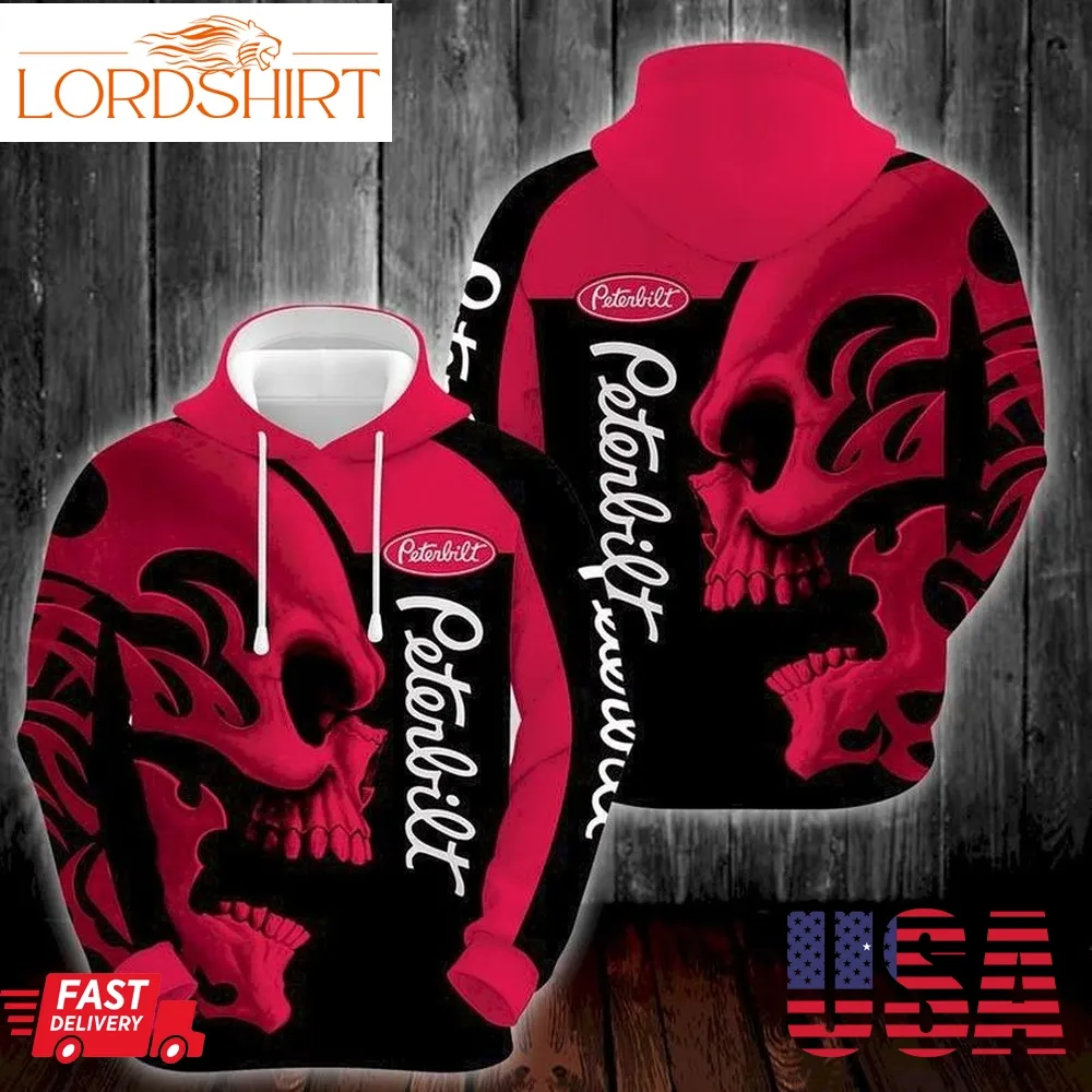 Peterbilt Motors Company Skull Black Red 3D Hoodie Sweatshirt