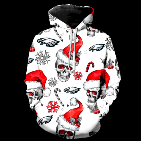 Philadelphia Eagles Christmas Skull New Full Over Print K1140 Hoodie Zipper