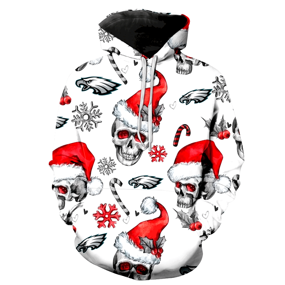 Philadelphia Eagles Christmas Skull New Full Over Print K1140 Hoodie Zipper