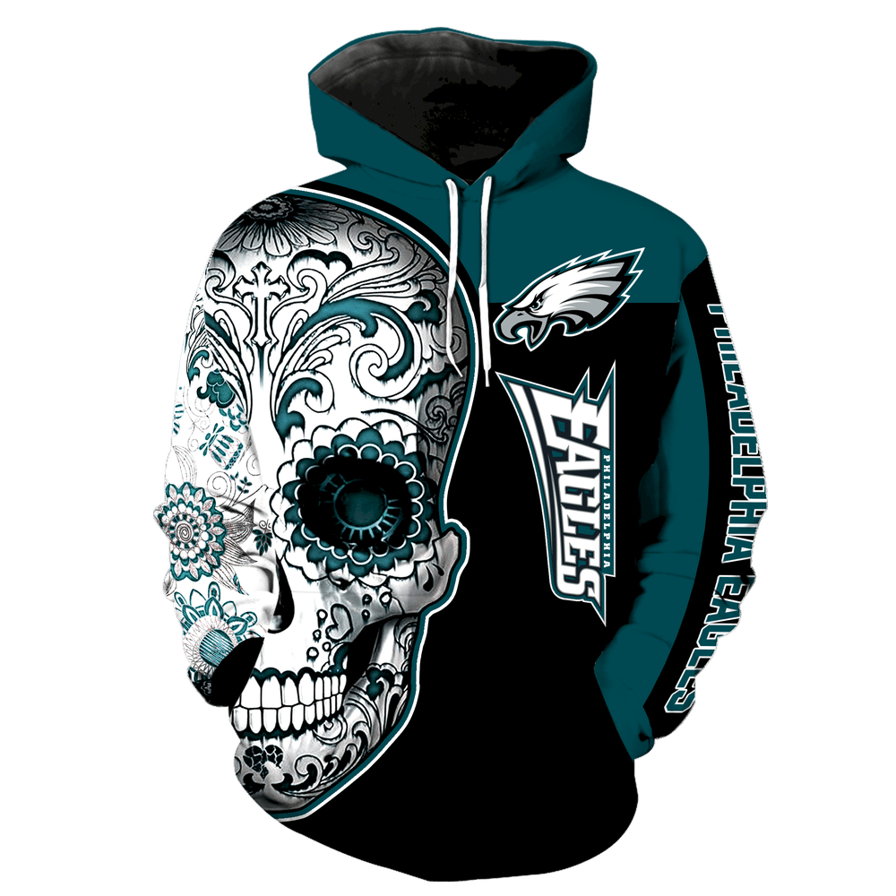 Philadelphia Eagles Skull Full Print K1094 Hoodie Zipper