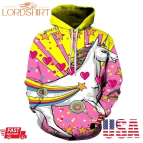 Pink Comic Unicorn 3D Sweatshirt Hoodie Pullover