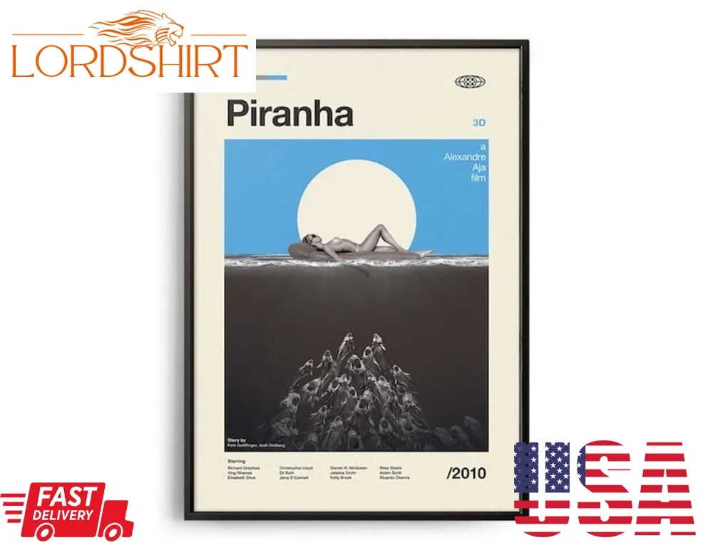 Piranha 3D Movie Print Retro Movie Poster Midcentury Modern Retro Tv Show Poster Minimal Movie Art Best Movies Of All Time Art