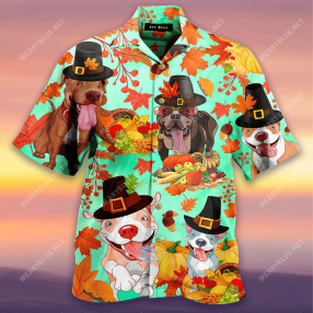 Pit Bulls Happy Thanksgiving Unisex Hawaiian Shirt