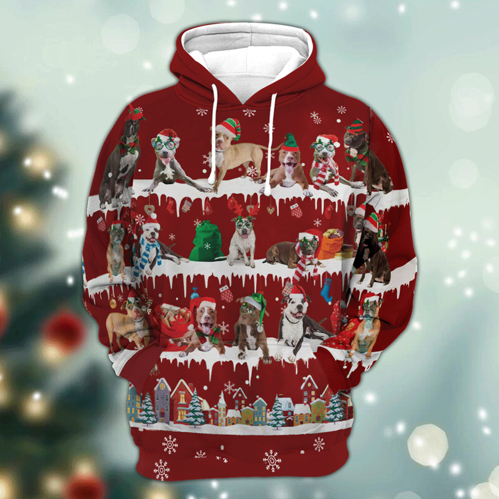 Pitbull Snow Christmas 3D Hoodie