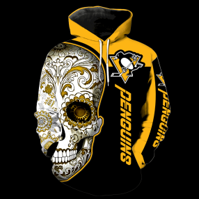 Pittsburgh Penguins Skull Full Over Print K1059 Hoodie Zipper