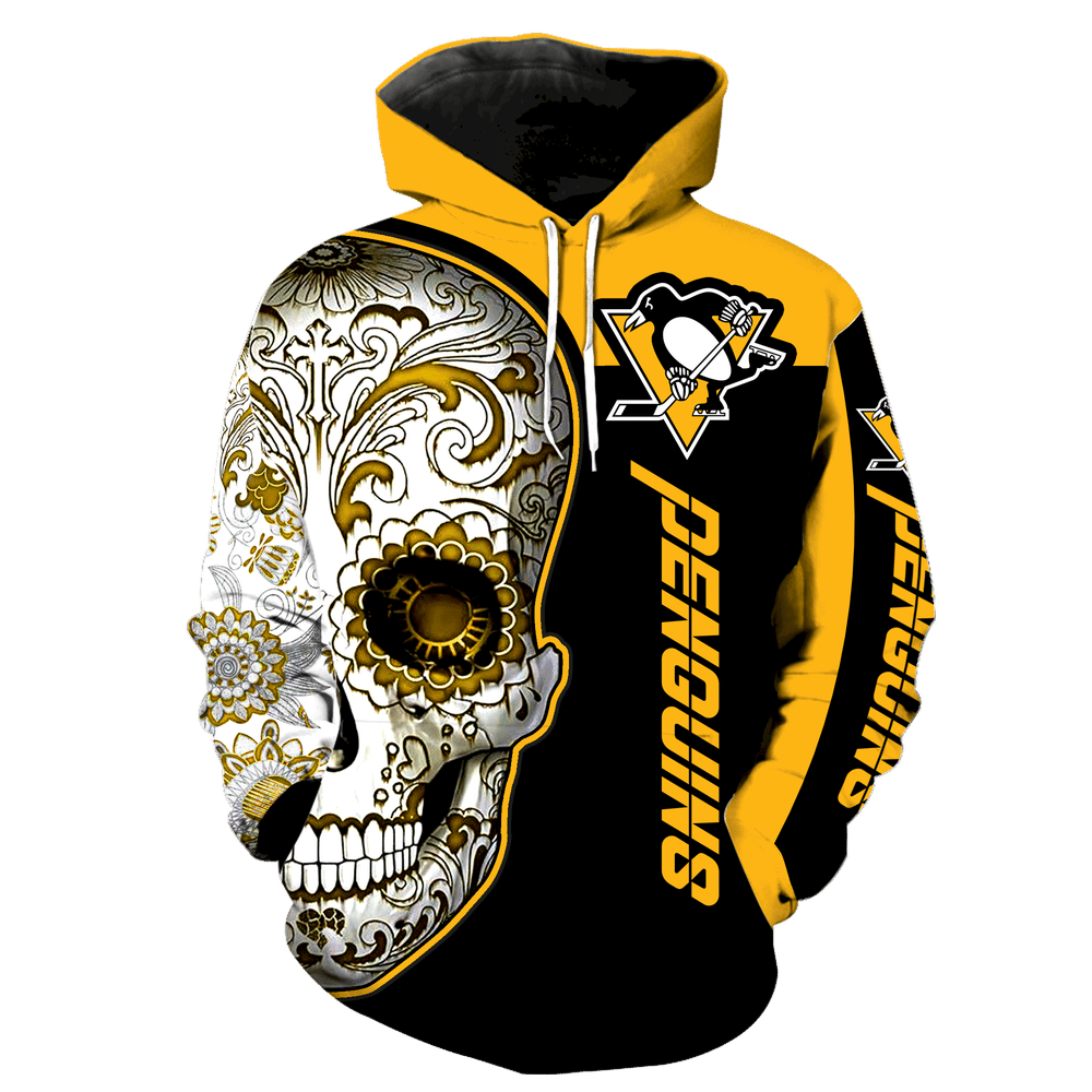 Pittsburgh Penguins Skull Full Over Print K1059 Hoodie Zipper