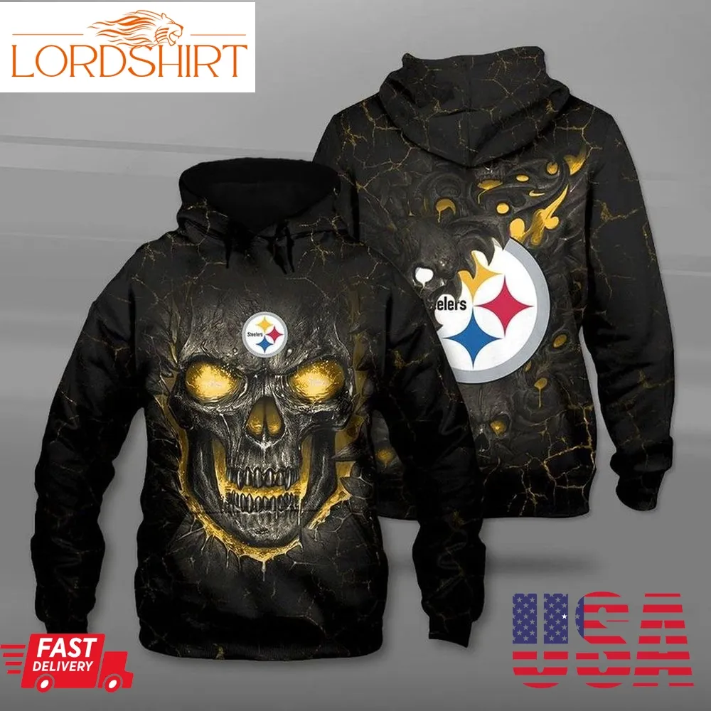 Pittsburgh Steelers Nfl Big Firey Skull 3D Hoodie Sweatshirt