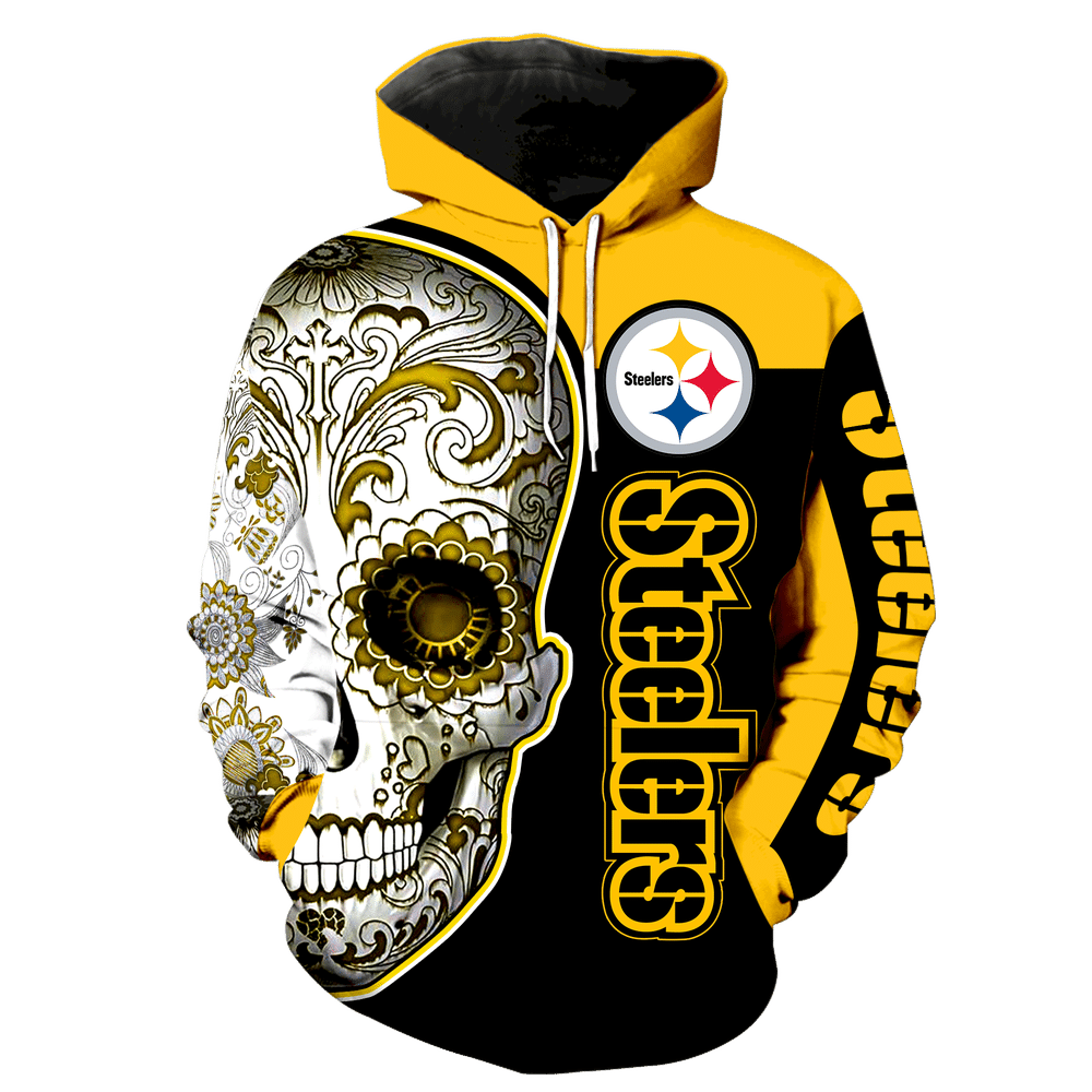 Pittsburgh Steelers Skull Full Over Print K1035 Hoodie Zipper