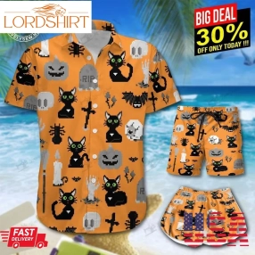 Pixel Halloween Black Cat Hawaii Shirt And Shorts Trt21082801 Tro21082801