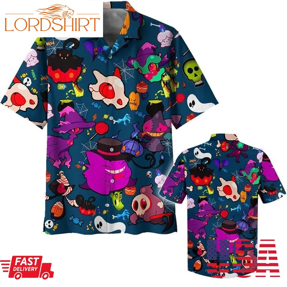 Pokemon Gengar Hawaiian Shirt, Gengar Button Up Shirt, Gengar Halloween Shirt, Pokemon Halloween Shirt