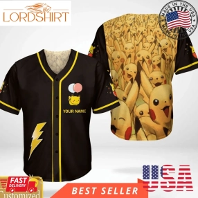 Pokemon Pikachu Brown Custom Name Pikachu Halloween Baseball Jersey