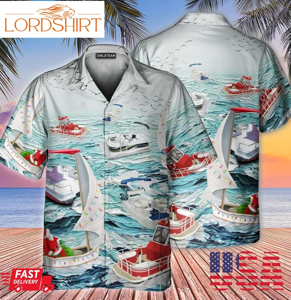 Pontoon Sailing To Christmas Christmas Hawaiian Shirt