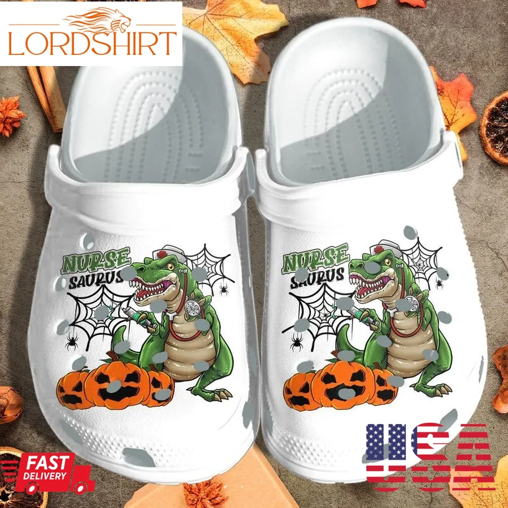 Pumpkin Nurse Dinosaurus Halloween Funny Shoes Clog   Dinosaur Nurse Halloween Cartoon Crocs Crocband Clog Birthday Gift For Man Women