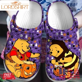 Pumpkin Pooh Halloween And Christmas Winnie The Pooh Purple Rubber Crocs Crocband Clogs, Comfy Footwear