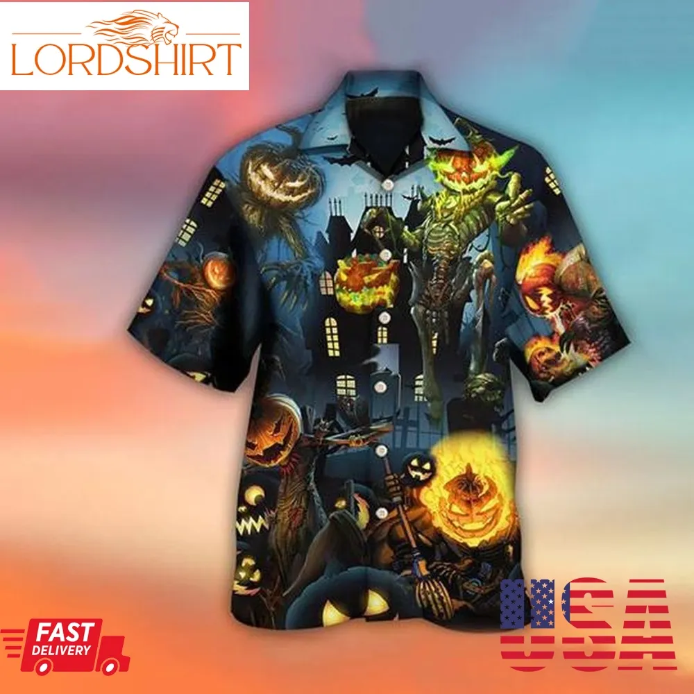 Pumpkin Scary Sky Night Print Halloween Hawaiian Shirt