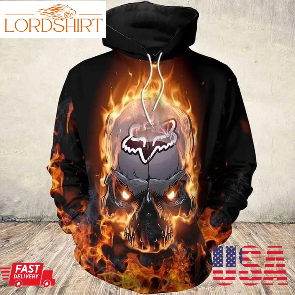 Racing Fox Skull On Fire Pullover And Zippered Hoodies Custom 3D Graphic Printed 3D Hoodie All Over Print Hoodie For Men For Women