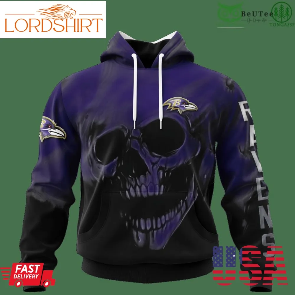 Ravens Fading Skull American Football 3D Hoodie Sweatshirt Nfl