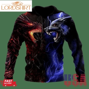 Red And Blue Dragon And Wolf 3D Hoodie Shirt Am102011