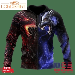 Red And Blue Dragon And Wolf 3D Hoodie Shirt For Men And Women