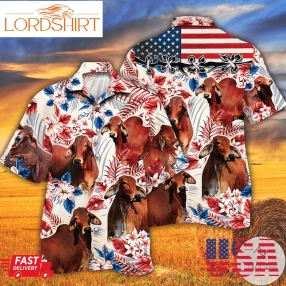 Red Brahman Cattle Lovers American Flag Hawaiian Shirt