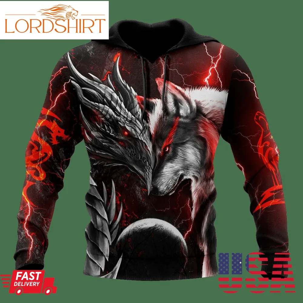 Red Dragon And Wolf 3D Hoodie Shirt For Men And Women Am092050