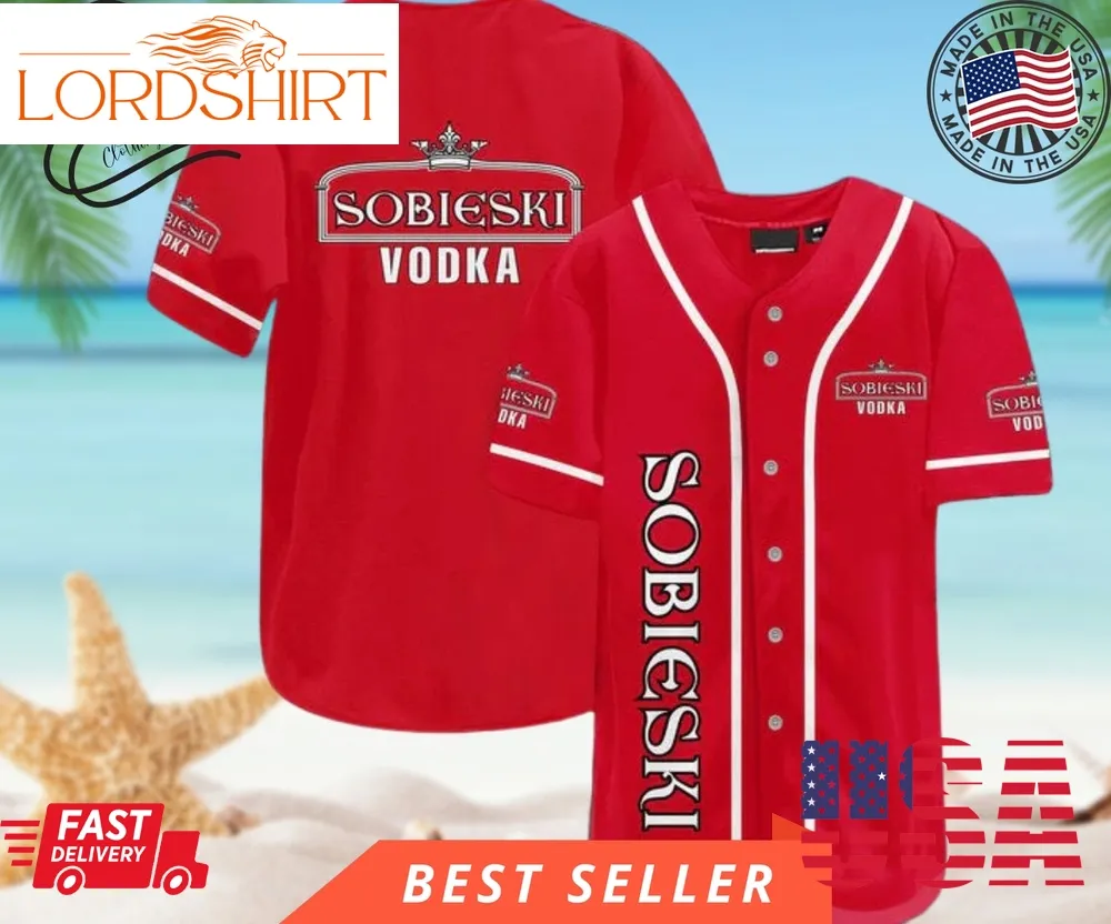 Red Sobieski Vodka Baseball Jersey, Halloween Shirt, Hawaii Holiday Beach Flamingo Stag Brewery Summer