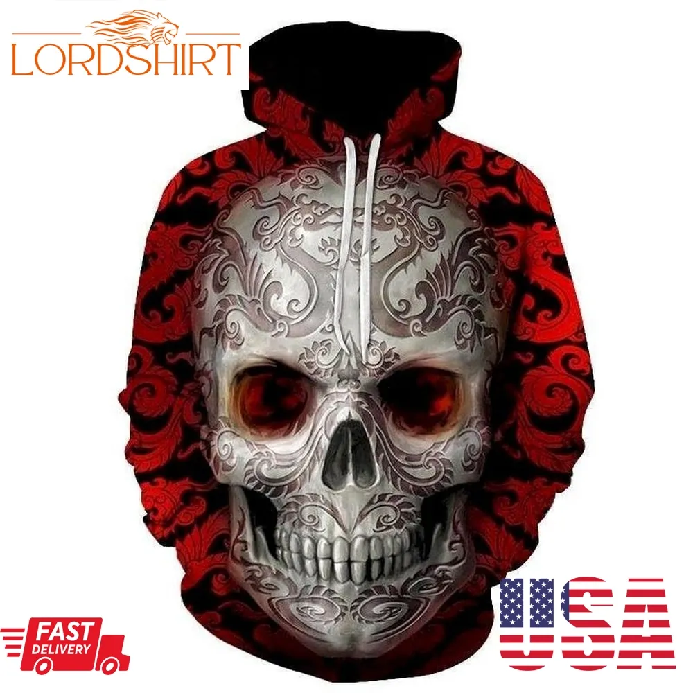 Red Sugar Skull 3D Hoodie Sweatshirt Pullover