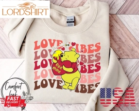 Retro Love Vibes Cute Pooh Bee Mine Valentines Day Shirt