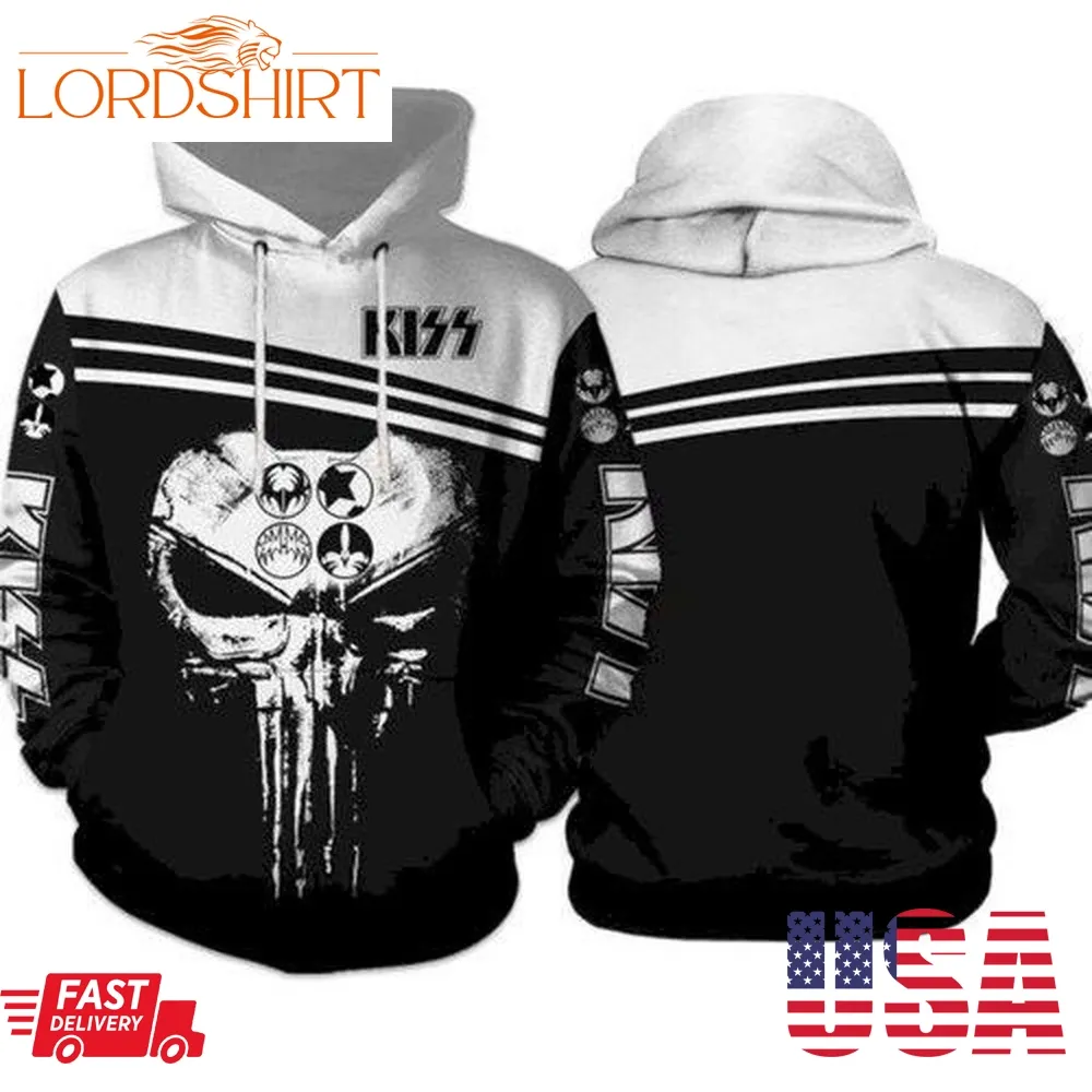 Rock Band Kiss Punisher Skull Men And Women 3D Full Printing Hoodie