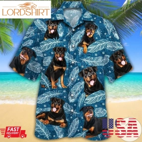 Rottweiler Dog Lovers Blue Feather Hawaiian Shirt