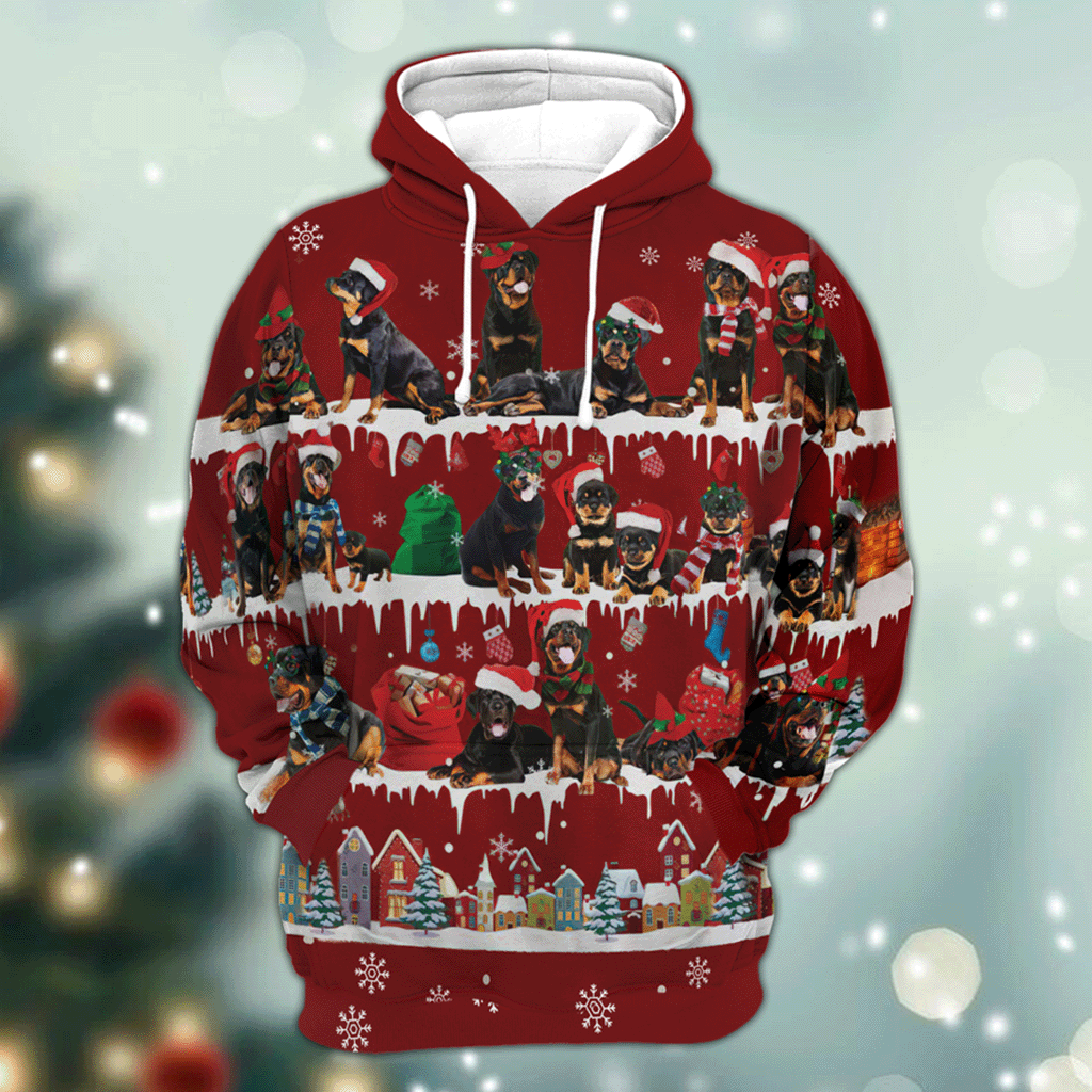 Rottweiler Snow Christmas 3D Hoodie