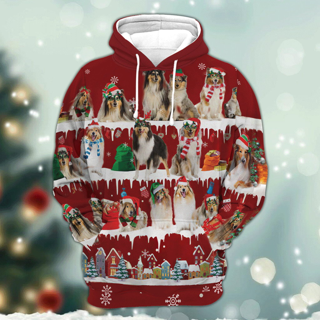 Rough Collie Snow Christmas 3D Hoodie