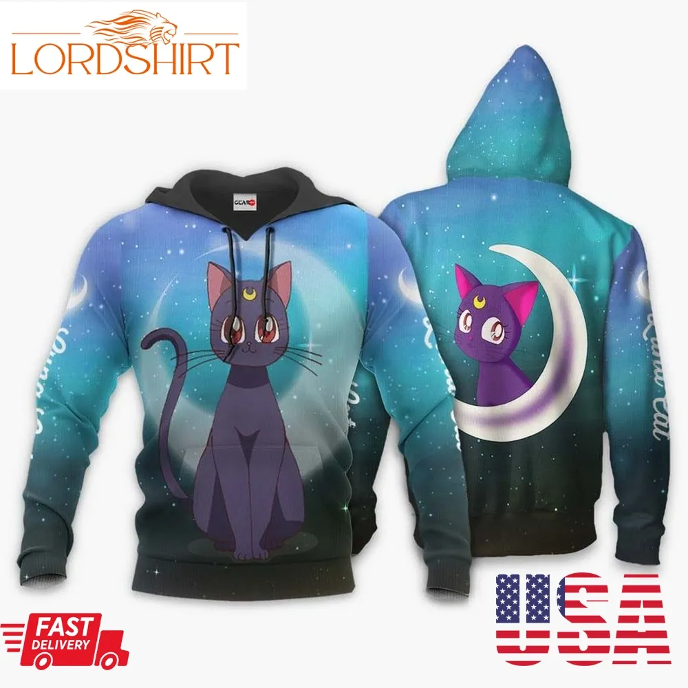 Sailor Moon Hoodie Luna Cat Cute Galaxy Blue Hoodie Anime Clothing Adult Unisex Full Print