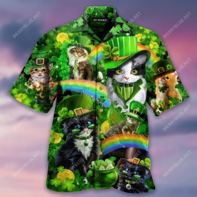 Saint Patrick Day Cats Shamrocks Hawaiian Shirt