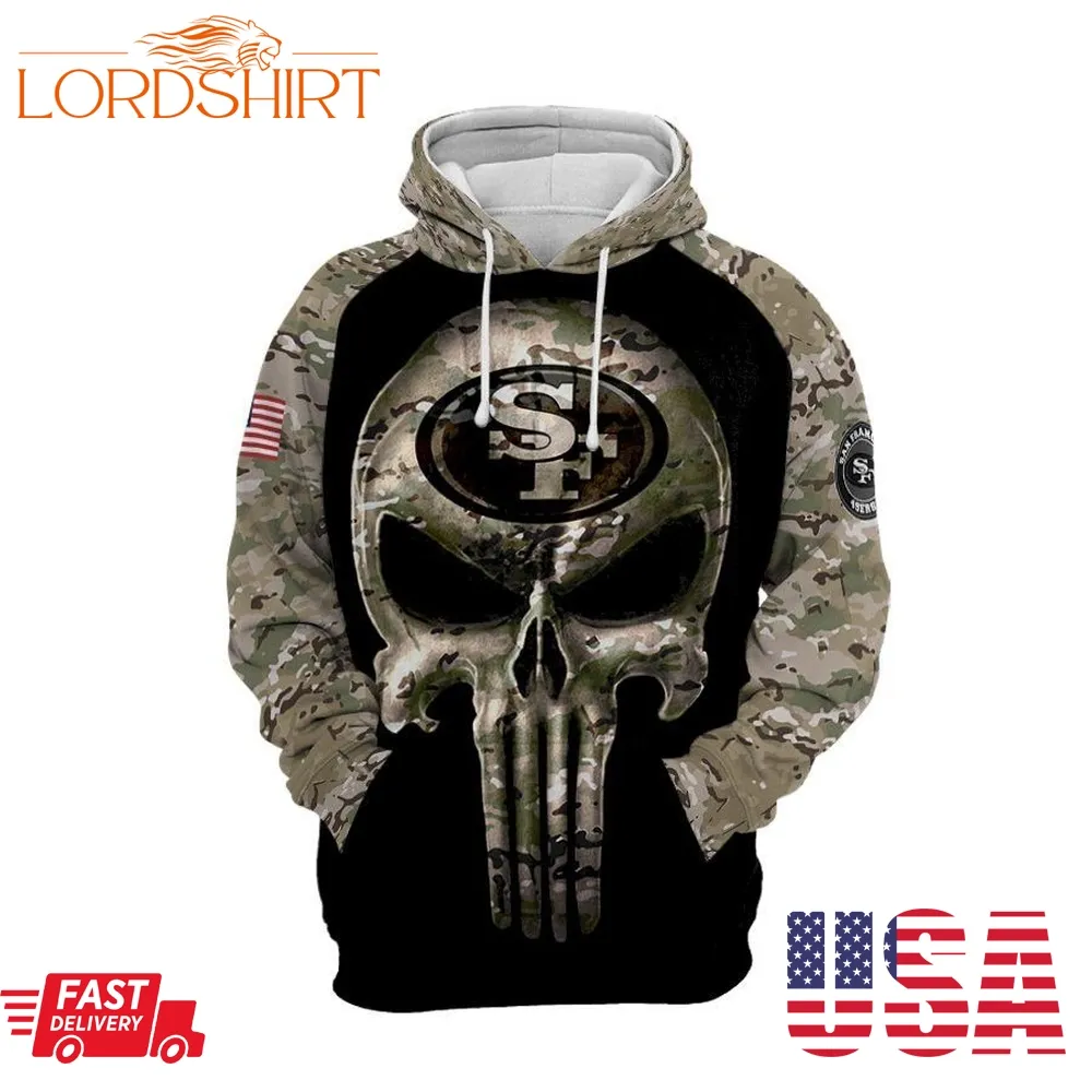 San Francisco 49Ers Nfl Camouflage Punisher Skull 3D Hoodie Sweatshirt