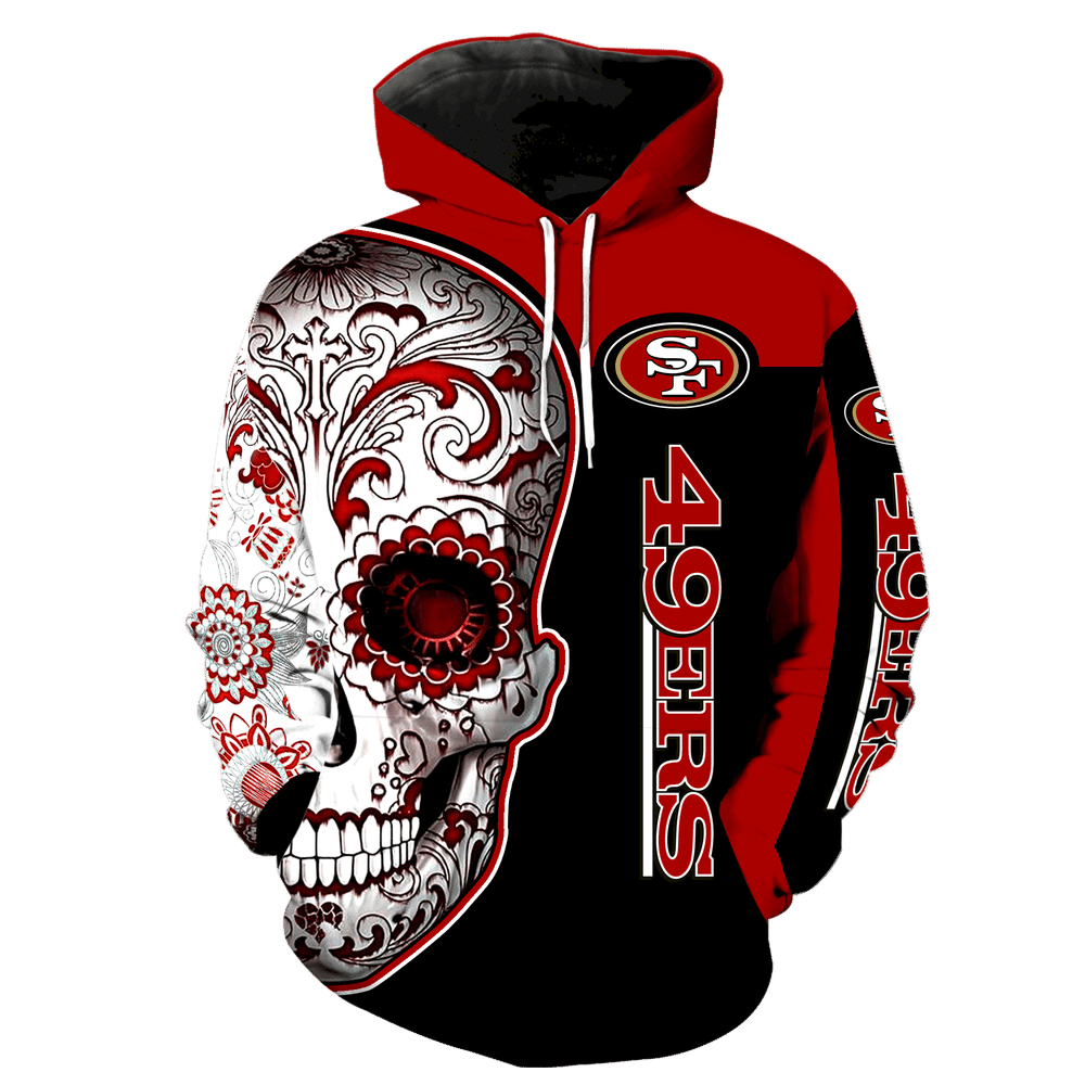 San Francisco 49Ers Skull New Full Over Print V1320 Hoodie Zipper