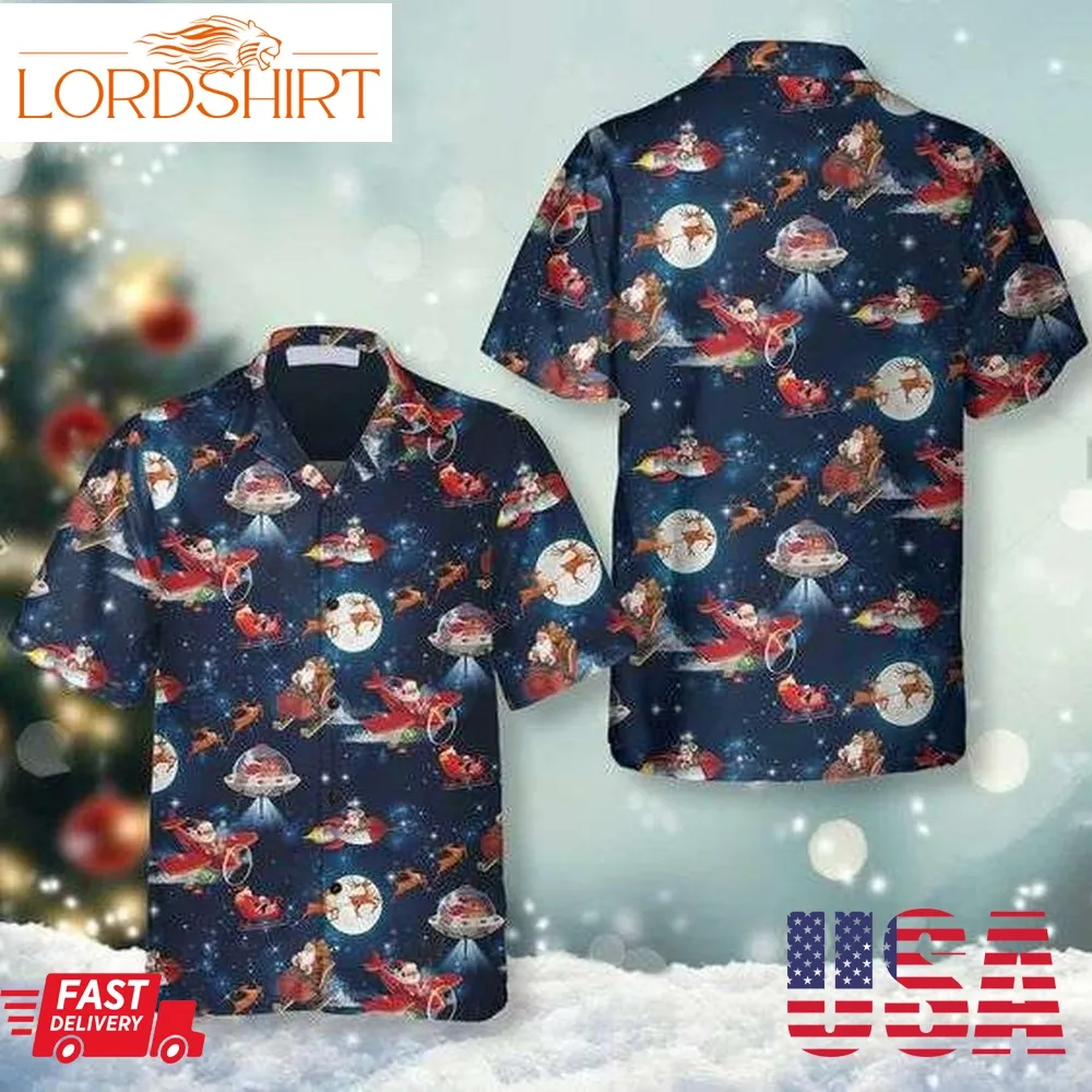 Santa Claus And Reindeer In Space Christmas Hawaiian Shirt