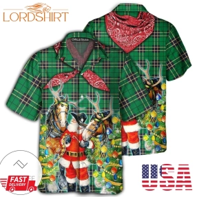 Santa Cowboy Christmas Green Style Hawaiian Shirt