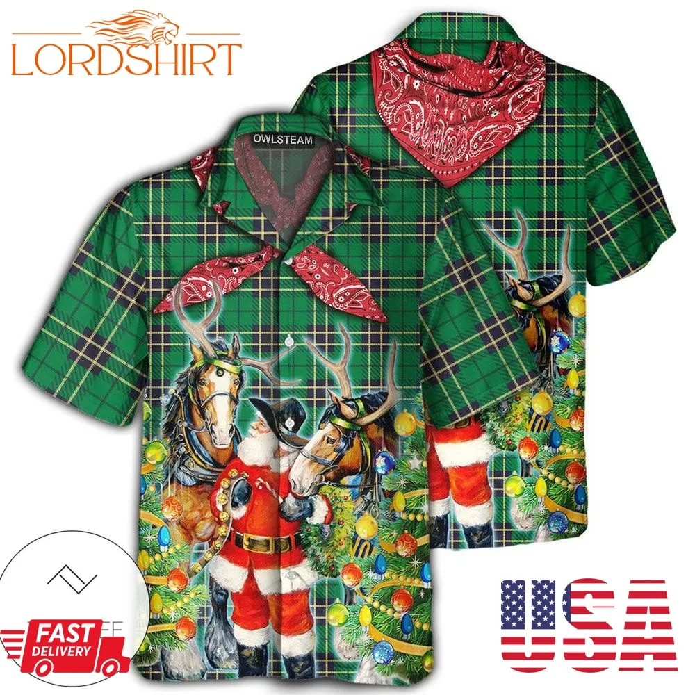 Santa Cowboy Christmas Green Style Hawaiian Shirt