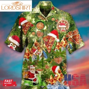 Santa Pizza Merry Christmas Green Hawaiian Shirts