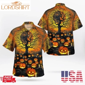 Scary Full Moon Night Pumpkin Yard Spooky Halloween 3D Hawaii Shirt, All Over Print, 3D Tshirt, Hoodie, Sweatshirt, Long Sleeve, Aop Shirt