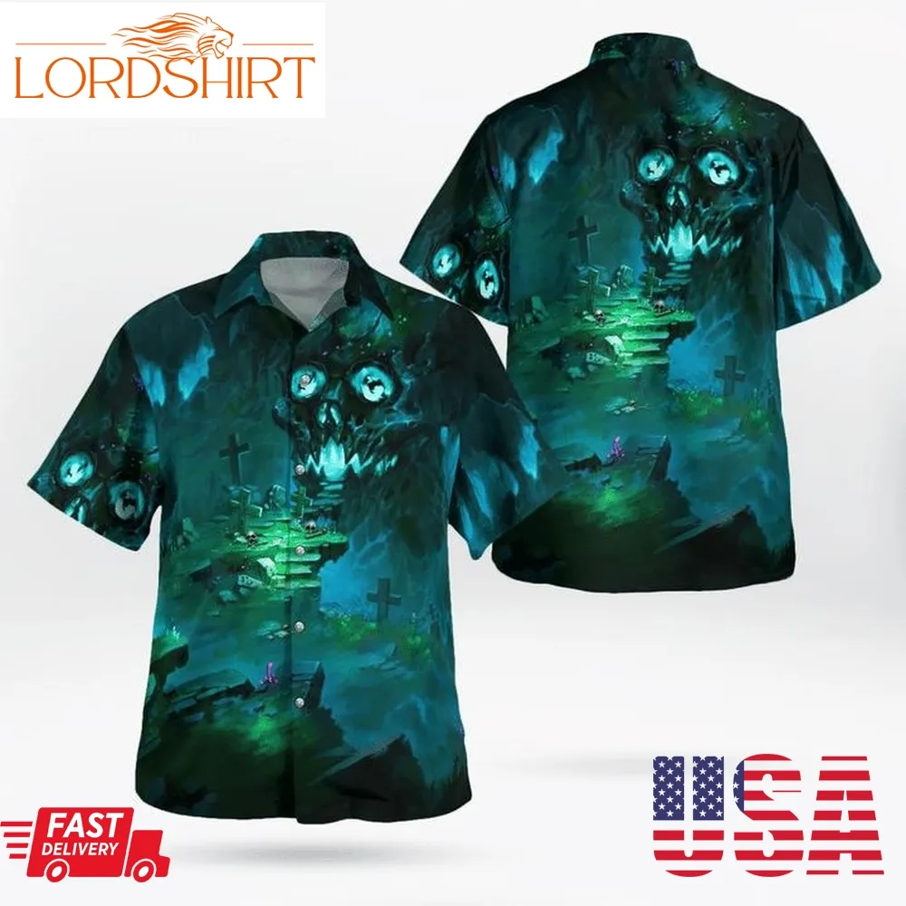 Scary Gate Of Demon Headstone Spooky Halloween 3D Hawaii Shirt, Tactical Hawaiian Shirts