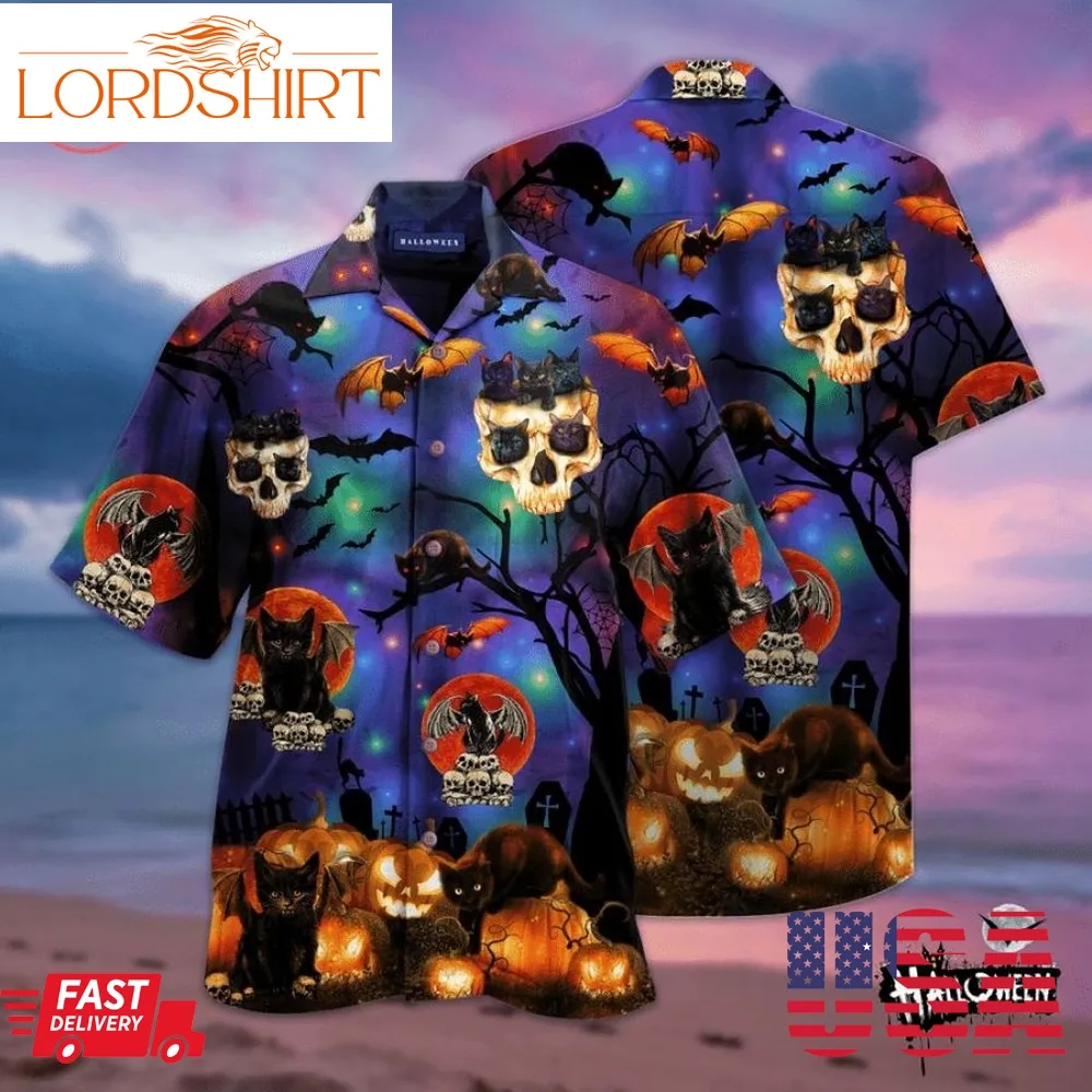 Scary Halloween Black Cat Hawaiian Shirt