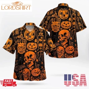 Scary Halloween Villain Symbols Pumpkin Skull Zombie Spooky 3D Hawaii Shirt, All Over Print, 3D Tshirt, Hoodie, Sweatshirt, Long Sleeve, Aop Shirt