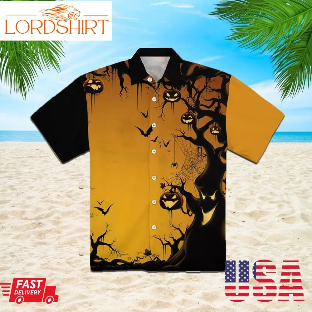 Scary Tree 3D All Over Print Button Design For Halloween Hawaii Shirt