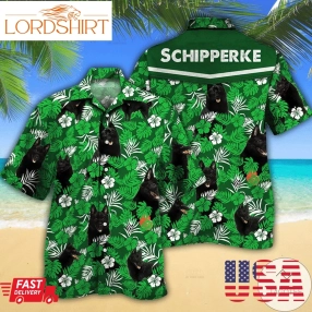 Schipperke Dog Lovers Green Floral Pattern Hawaiian Shirt