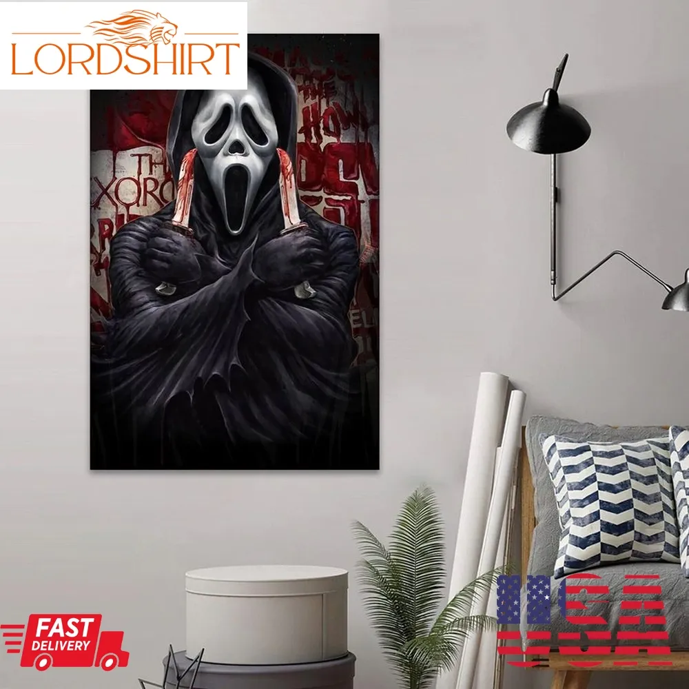 Scream With Blood Halloween Poster Wall Art Decor, Scary Movies Scream Horror Halloween Poster Canvas, Ghostface Horror Canvas Poster