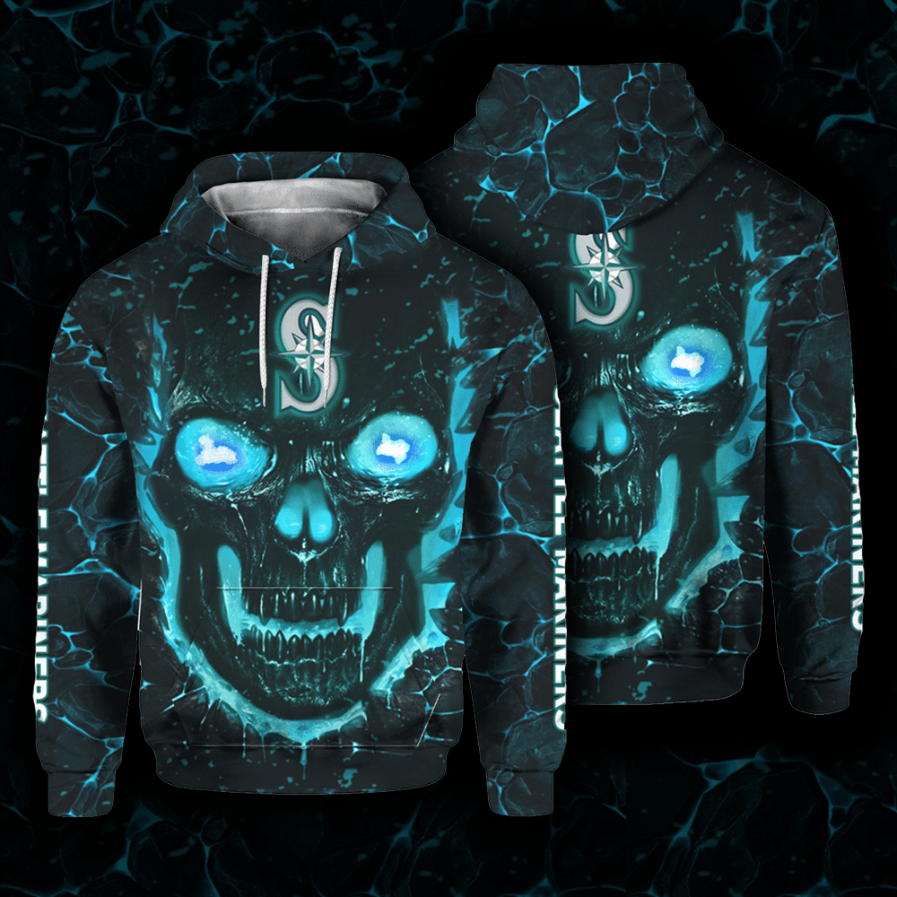 Seattle Mariners Skull Fire Blue Men And Women 3D Full Printing Hoodie Zip Hoodie Sweatshirt T Shirt Tank Top Seattle Mariners 3D Full Printing Hoodie Shirt