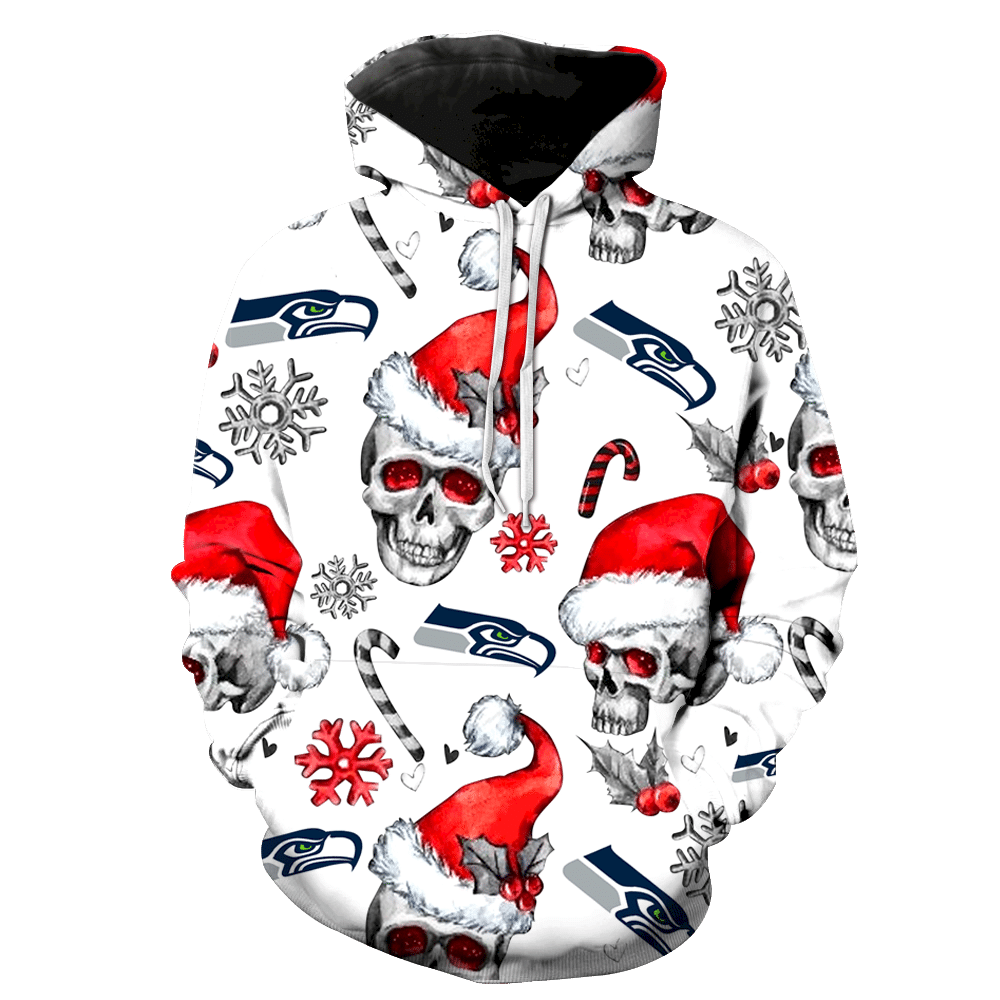 Seattle Seahawks Christmas Skull New Full Over Print K1155 Hoodie Zipper