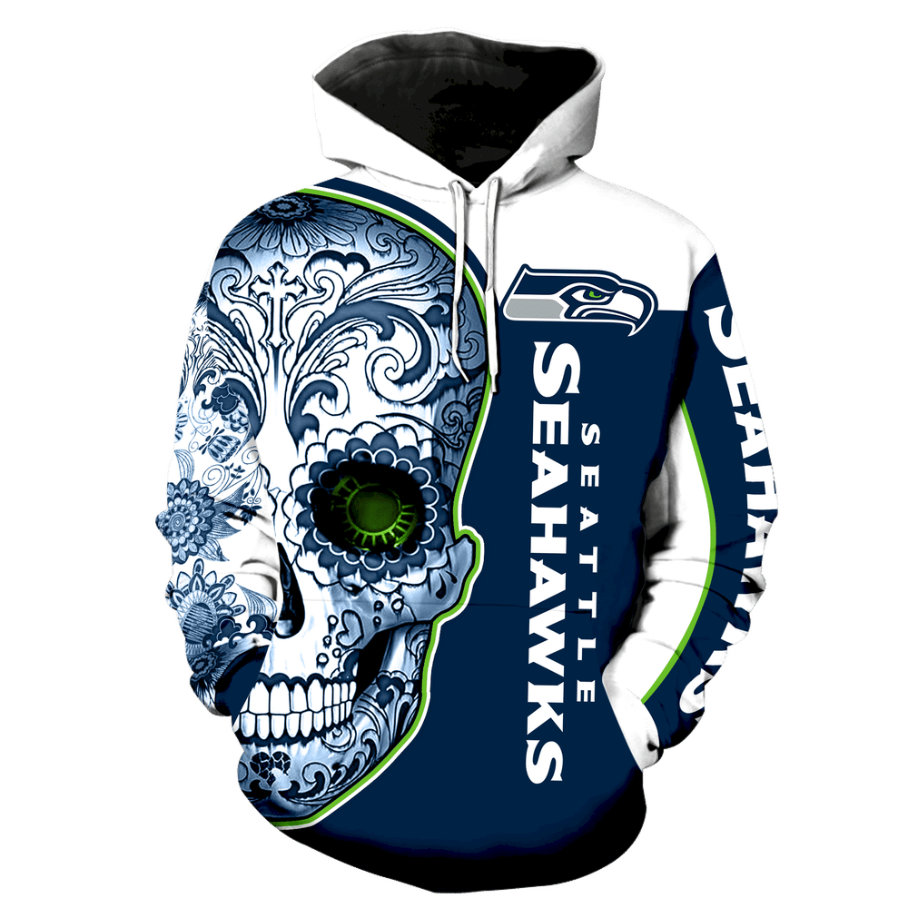 Seattle Seahawks Skull New Full Over Print K1043 Hoodie Zipper